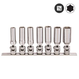 Force 3077S 3/8" Kniegewricht doppenset lang SAE 7 delig