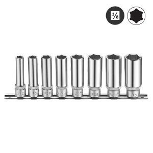 Force 3082S 3/8" Doppenset lang 6-kant SAE 8 delig