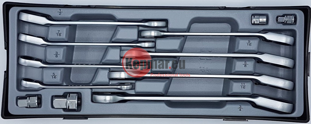 Force T51215R Steek-ratelsleutelset omkeerbaar SAE 12 delig - Afbeelding 3
